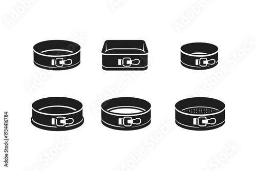 Collection of black springform cake pans and baking tins with latches
