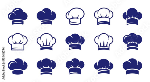 Set of minimalist chef hat icons for restaurant logo and culinary design