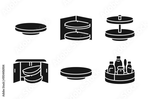 Collection of icons representing various storage and organization solutions for homes and kitchens