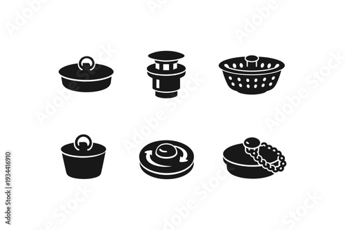 Collection of bathroom and kitchen sink drain accessories and stoppers