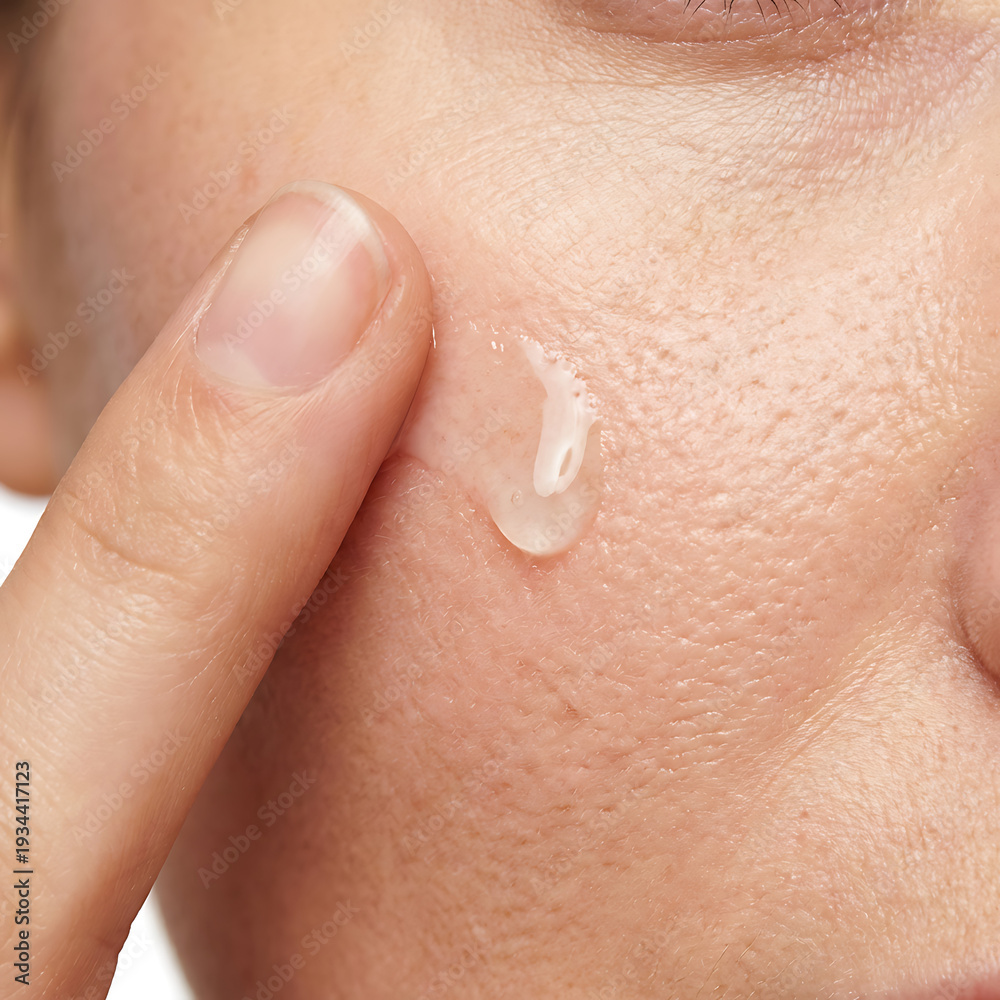 Fototapeta premium Close-up of woman applying skincare cream on her face