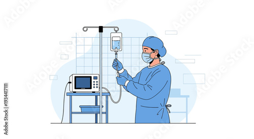 Medical Professional Adjusting IV Drip in Clinic Setting