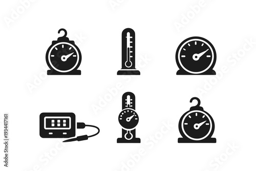 Collection of various measuring instruments and gauges for different purposes