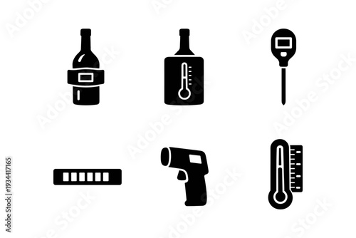 Various tools for measuring temperature and alcohol levels in beverages