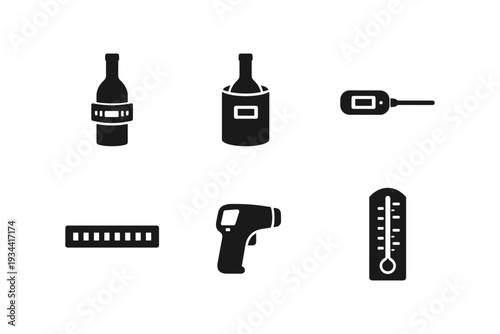 Collection of icons representing temperature measurement and cooling devices