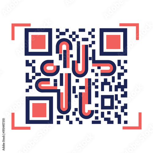 Modern qr code scanning symbol with red and blue accents on white background