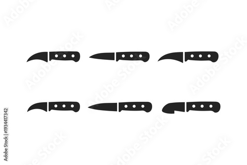Collection of six different knife silhouette icons on a white background
