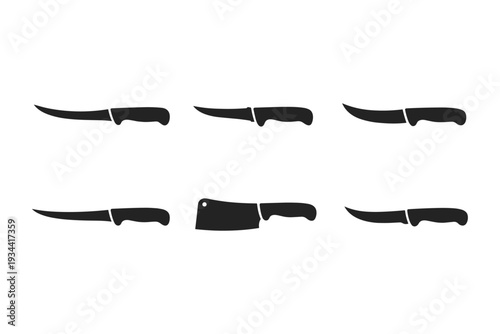 Collection of six different knife silhouettes on a white background