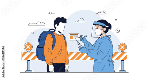 Medical Professional Administering Injection to Patient with Backpack