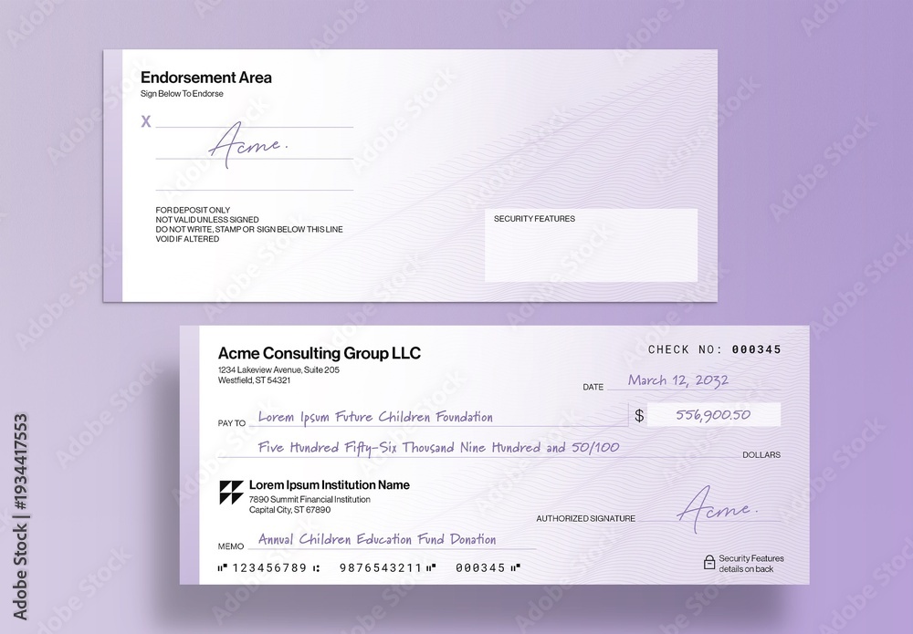 Blank Check Template, Business Bank Cheque Layout for Payments Stock ...