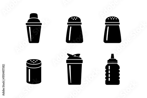 Collection of black icons representing various types of shakers and dispensers