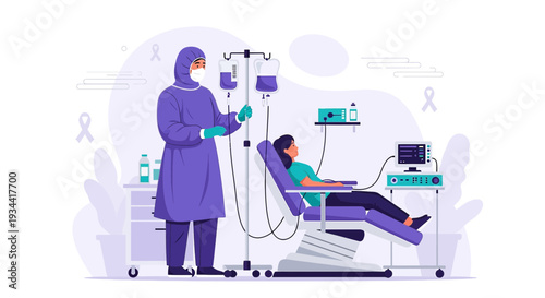 Medical Professional Administering IV Drip Treatment to Patient in Clinic