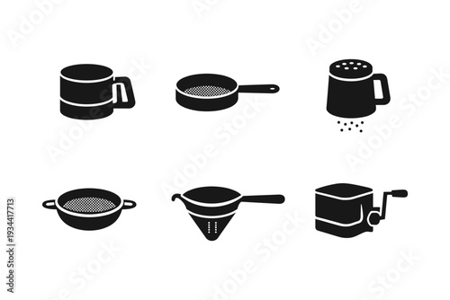 Collection of kitchen utensils icons for baking and cooking preparation