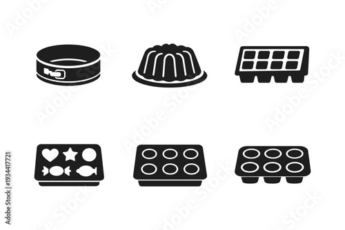 Collection of baking molds and candy molds icons for desserts and sweets