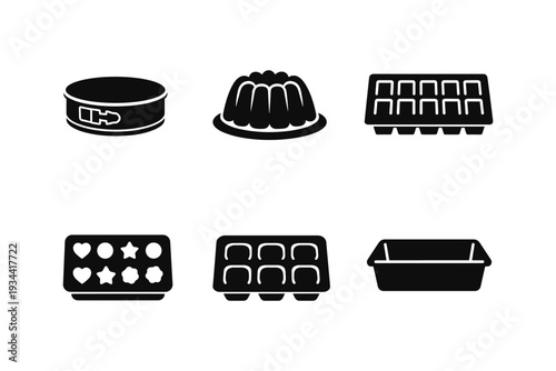 Collection of baking molds and pans for cakes, chocolates, and desserts