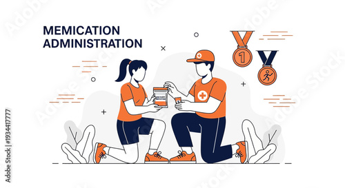 Medical Professional Administering Medication to Athlete with Medals