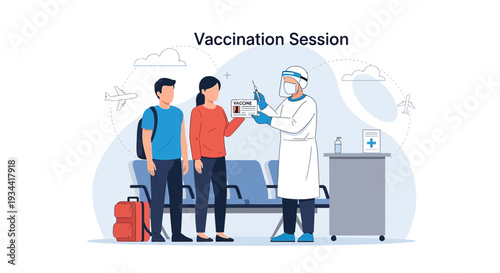 Medical Professional Administering Vaccine to Couple at Vaccination Center