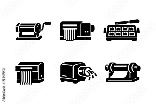 Collection of kitchen appliance icons for making pasta and dough