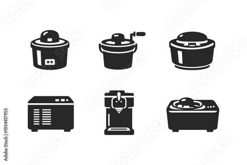 Collection of diverse ice cream maker icons for culinary and design projects