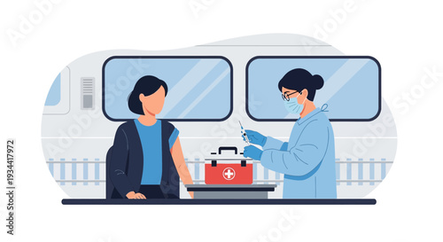 Medical Professional Administering Vaccine to Patient on Train