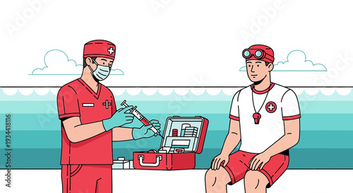 Medical Professional Administers Injection to Lifeguard