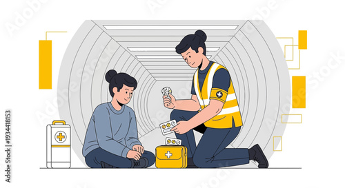 Medical Professional Administers Aid to Patient with First Aid Kit