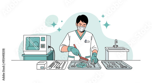 Medical Professional Cleaning Surgical Instruments with Disinfection