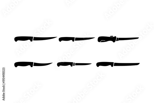 Collection of six different knife silhouettes for various culinary and utility purposes