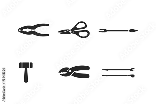 Collection of kitchen and household tools icons on a white background