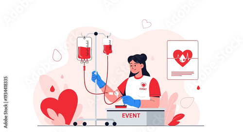 Medical Professional Conducting Blood Donation and IV Drip Setup