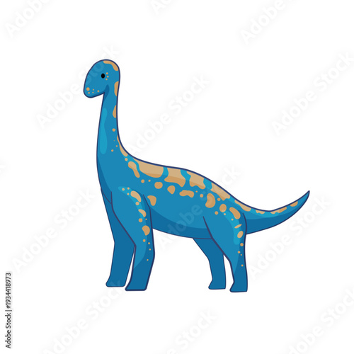 Vector illustration of a blue dinosaur with a long neck and yellow spots.