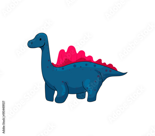 Vector illustration of a blue dinosaur with pink spikes on its neck.