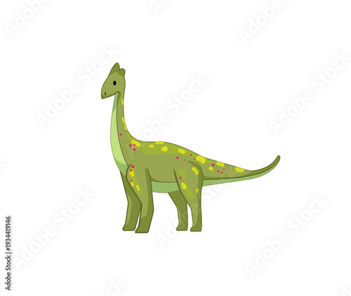 Vector illustration of a light green dinosaur with a long neck.