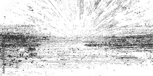 Black and white abstract textured background with radiating lines and scattered dots