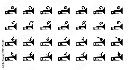 Extensive collection of modern minimalist trumpet and brass instrument icons, ideal for music-themed graphic design, digital applications, and creative media projects
