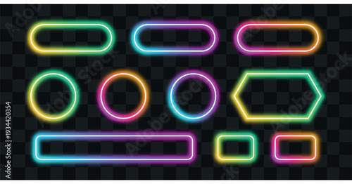 Brightly colored neon rectangle frames cyan and magenta isolated on a black background Artwork