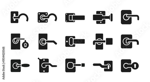 Collection of stylized door handles and locks, showcasing various designs for architectural and home improvement applications