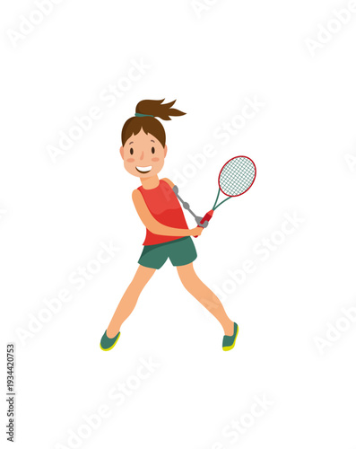 Vector illustration of a girl with a prosthetic leg playing tennis.