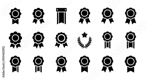Collection of Various Award Ribbons and Medals Icons for Recognition and Achievement