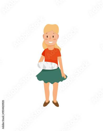 Vector illustration of a girl with a prosthetic leg standing.