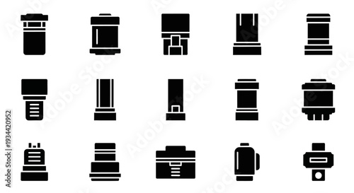 Comprehensive collection of photography flash and strobe icons, illustrating diverse professional lighting equipment essentials for photographers and creative visual projects