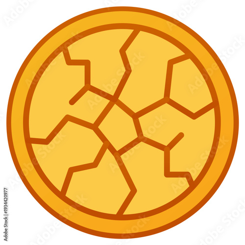 Gold coin with clear crack shown as a symbol of loss or devaluation. Simple design suitable for financial sector, accounting, or investment purposes