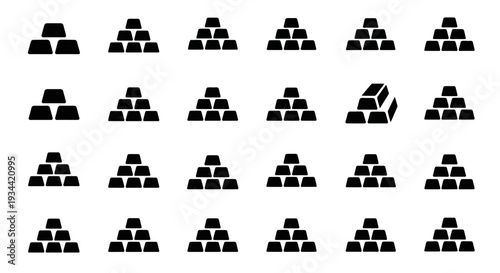 Minimalist vector icons depicting various stacks of gold bars, symbolizing financial prosperity, valuable assets, and economic success, suitable for modern design projects and digital interfaces