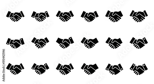 Abstract pattern featuring multiple instances of the classic handshake gesture, conveying themes of business partnership, cooperation, and mutual understanding across various contexts