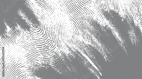 Close up of a grey fingerprint pattern on a white background with textured areas