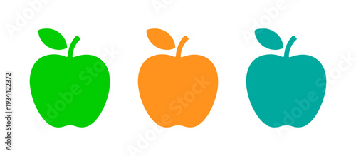 Colorful apples with stems and leaves 