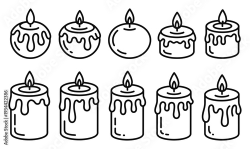 Candle Icons Set Melting Wax Vector Illustration