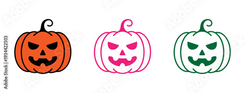 Halloween pumpkins with different colors and expressions