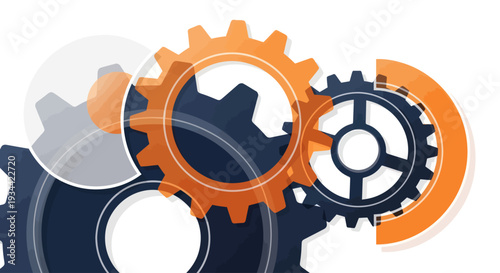 Industrial gear mechanism for business process automation and teamwork synergy concept.