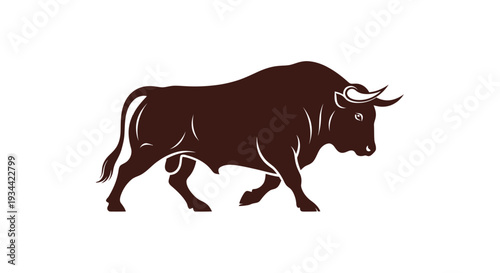 Stylized silhouette of a powerful bull isolated on a white background